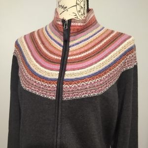 Liz Claiborne Cardigan Sweater Striped Open Front